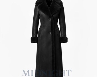 Vintage 70s Inspired Penny Lane Boho Winter Shearling Style Long Fur Collar Coat