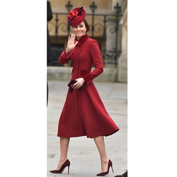 navy blue dress for baby girl Kate Middleton Wears Festive Burgundy Coat Dress to Christmas Carol Service main image 1