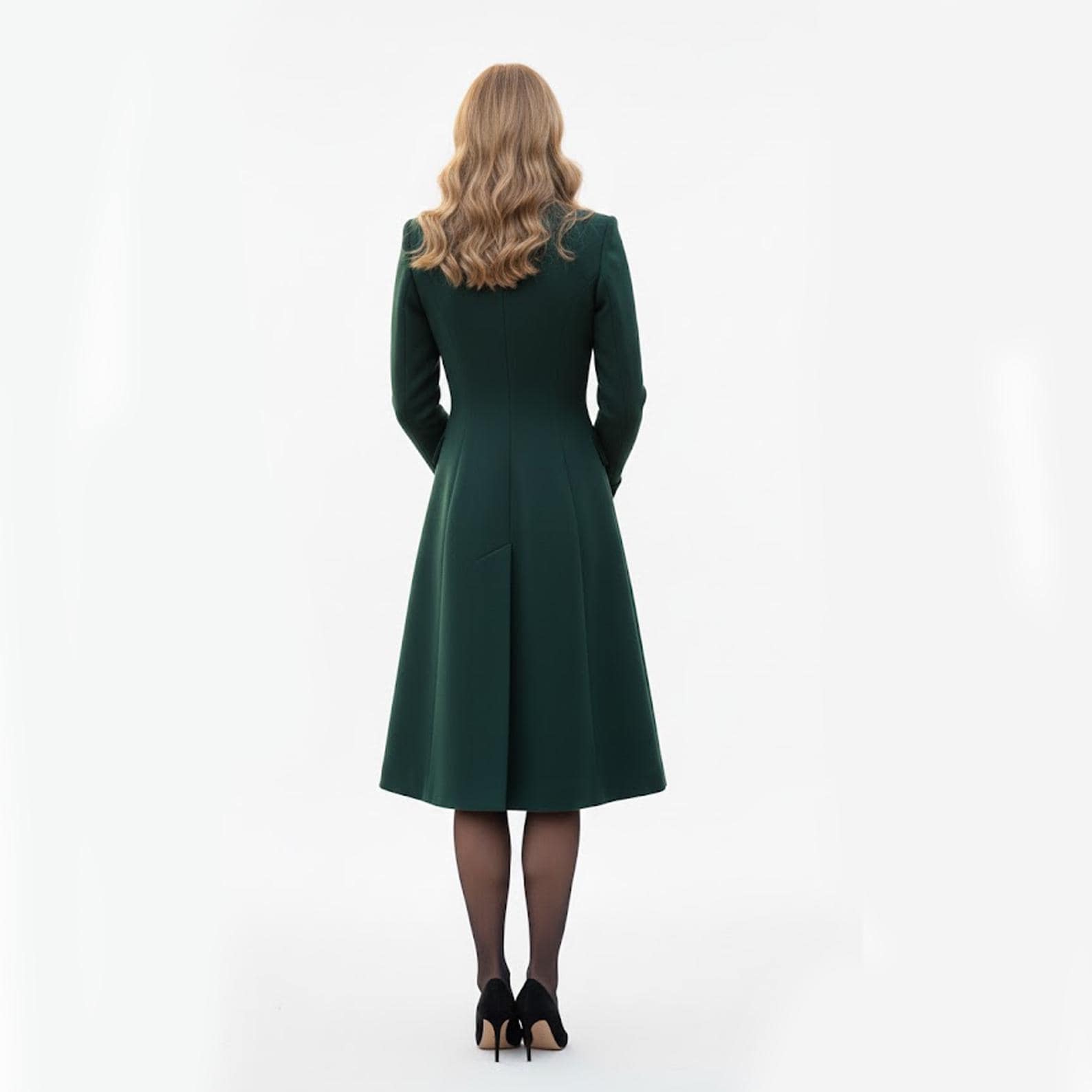 kate middleton green coat dress Elegant Dark Military Style Wool for Women – Double Breasted Winter Midi Coat, Vintage Formal Outerwear South Milwaukee
