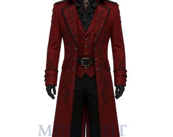 Gothic Victorian Tailcoat for Men | Steampunk Embroidered Jacket | Renaissance Vampire Coat | Gothic Wedding Outfit | Cosplay Costume