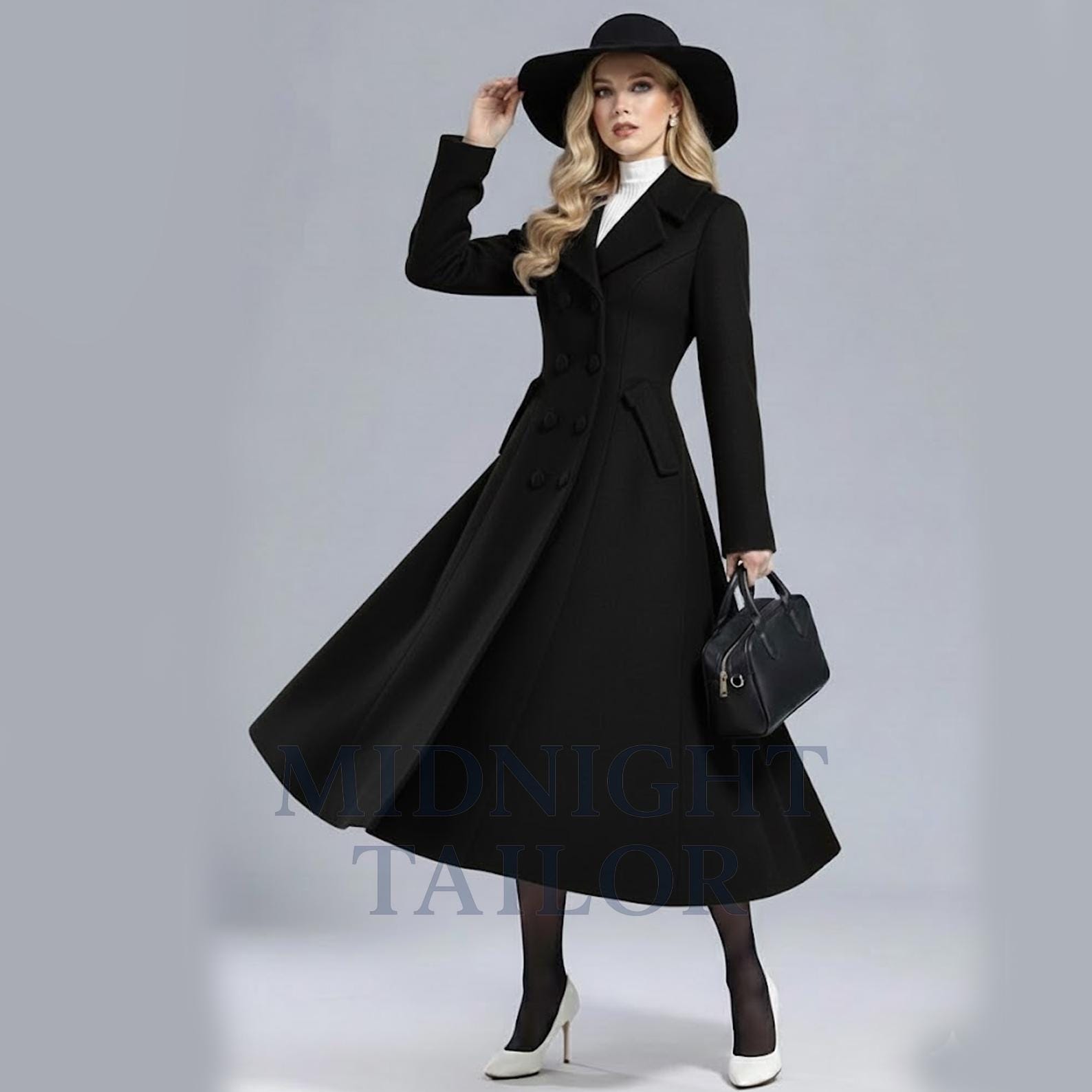 Black Wool Coat, Long Wool Coat Women, Elegant Winter Coat, Double