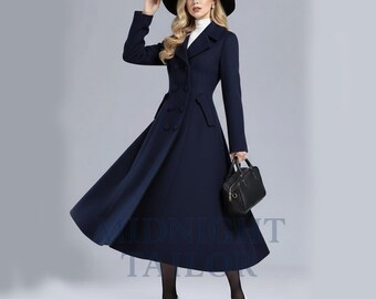 Vintage Inspired Long Wool Princess Coat Women, Fit and Flare Coat