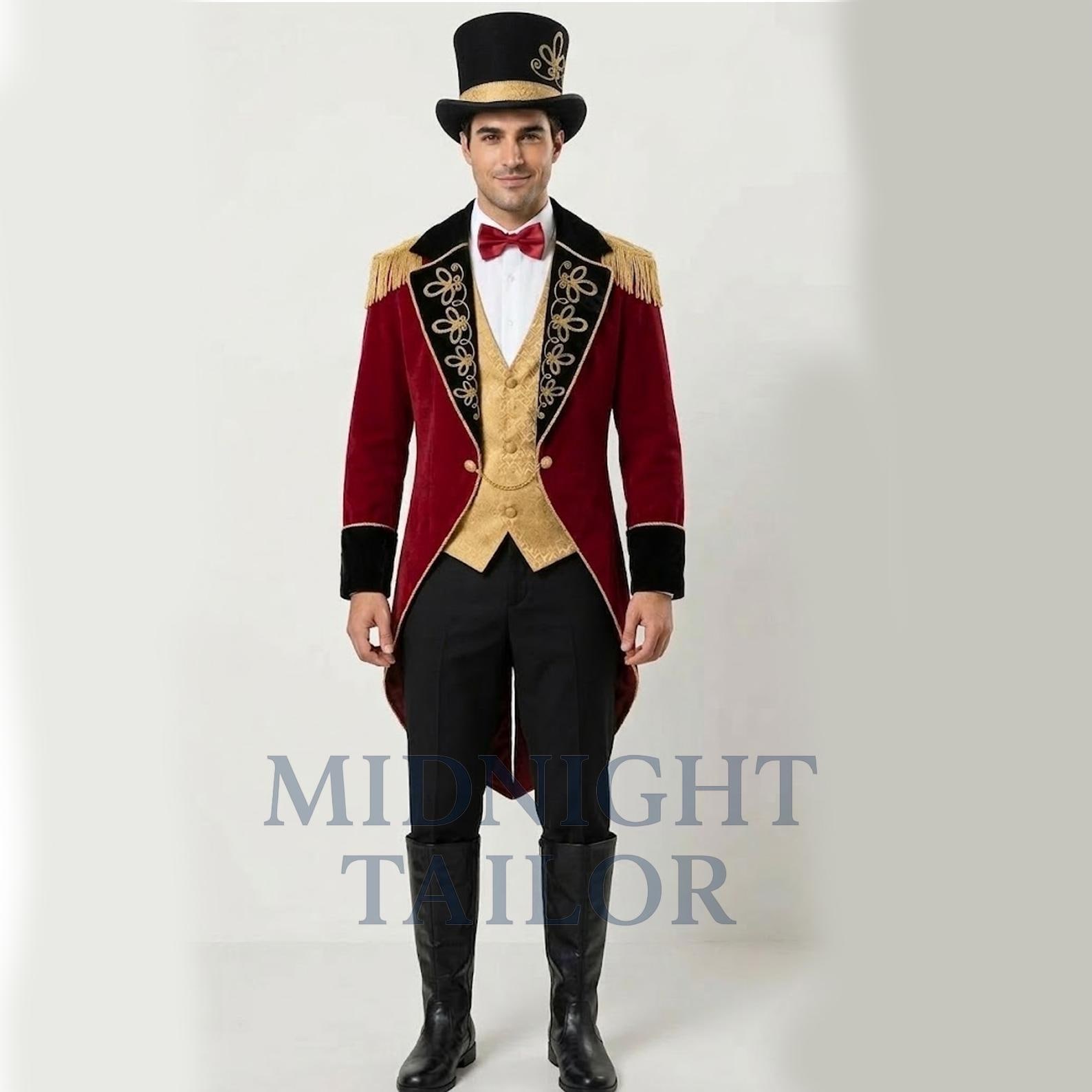 Men’s Red Wool Ringmaster Tailcoat Jacket, Victorian Circus Ringmaster ...