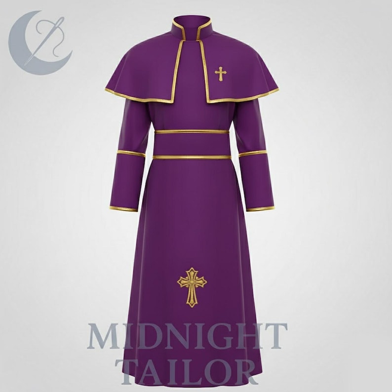 Royal Robe Chest Lock Royal Purple Pastor Robe Christian Clergy Robe for Men Bishop Priest ...