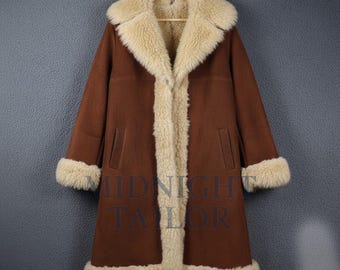 Afgański płaszcz Toscana Penny Lane Vintage z lat 70. damski brązowy płaszcz ze sztucznego futra i zamszu