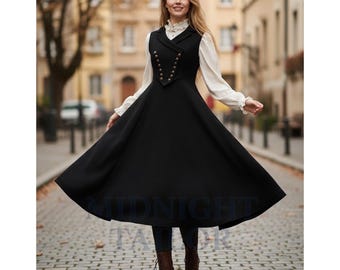 Vintage inspired Long wool coat, Winter coat women, Wool coat women, fit and flare coat, Double breasted Wedding wool coat