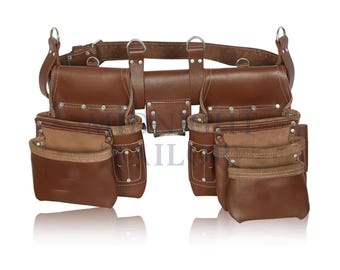 Full Grain Professional Heavy Duty Work Tool Belts with Hammer Loop & Suspender Hooks