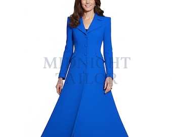 Kate Mid Century Inspiriert Royal Blau Wollmantel Kleid | elegantes langes Wintermantel-Kleid für Frauen | Klassisches Princess Style Outfit