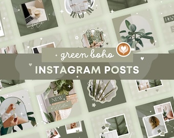 Instagram投稿用スクエア、ポートレート、ストーリー - グリーンセージボヘミアンカラー - Canvaテンプレートバンドル編集可能なソーシャルメディアテンプレート