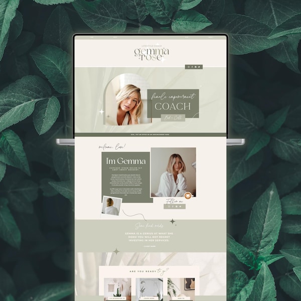 Squarespace Website Template for Coaches, Boho Green, Feminine Business, UGC, Life Coach - 7.1
