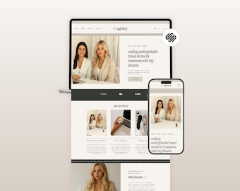 Modèle de site Web Squarespace 7.1 pour entraîneurs, coach féminin, gestionnaire de médias sociaux, assistant virtuel, entreprise de luxe.