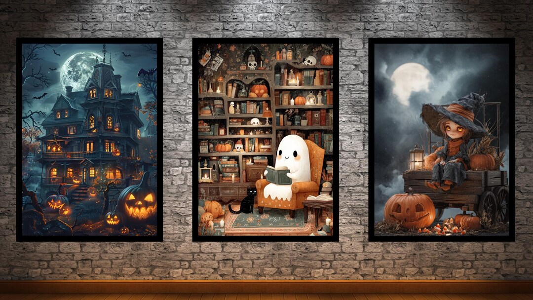 Halloween Wall Art Bundle | Haunted House Ghost Poster Pack of 3 ...