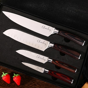 Personalized CHEF KNIFE SET, Custom Engraved Kitchen Cooking, Home Housewarming Gifts, Fathers Day Gift, Birthday Gift