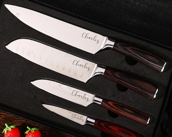 名入れシェフナイフセット、カスタム刻印入りキッチン用品、新築祝いギフト、父の日ギフト、誕生日プレゼント