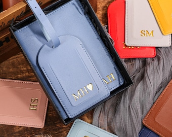 Personalized Leather Passport Holder & Luggage Tag Set, Travel Gifts for him, Travel Accessories, Gifts for men