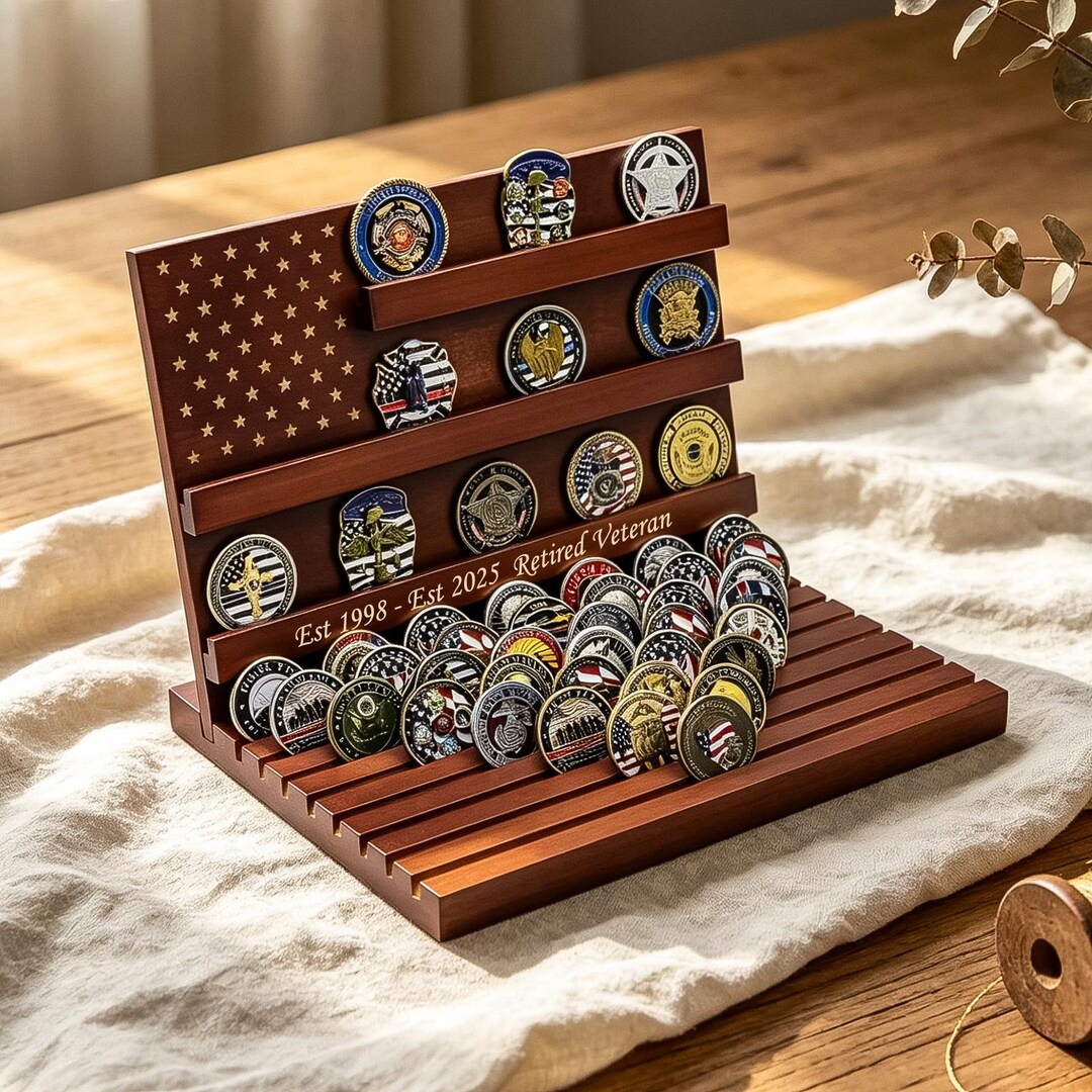 Personalized Wooden Challenge Coin Display Rack, Hand-carved American ...