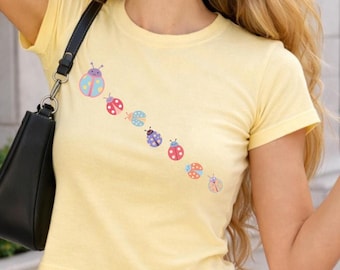 Camiseta de bebé con mariquita, top gráfico retro de los 90, camiseta de insecto estilo cottagecore