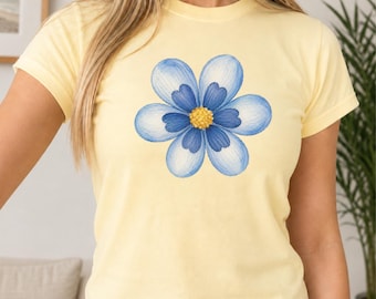 Blue Daisy Baby Tee, Cottagecore Floral Shirt, Coquette Y2K Flower Top, Vintage Botanical Graphic Tee, Cute 90s Aesthetic