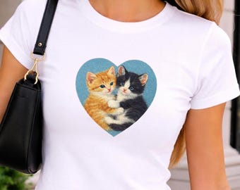 Vintage Cat Graphic baby Tee, Cottagecore 90s Shirt, Cat Lover Shirt, Pet Gift For Her, Fairycore Retro Y2K Tee, 2000s Animal Lover Shirt