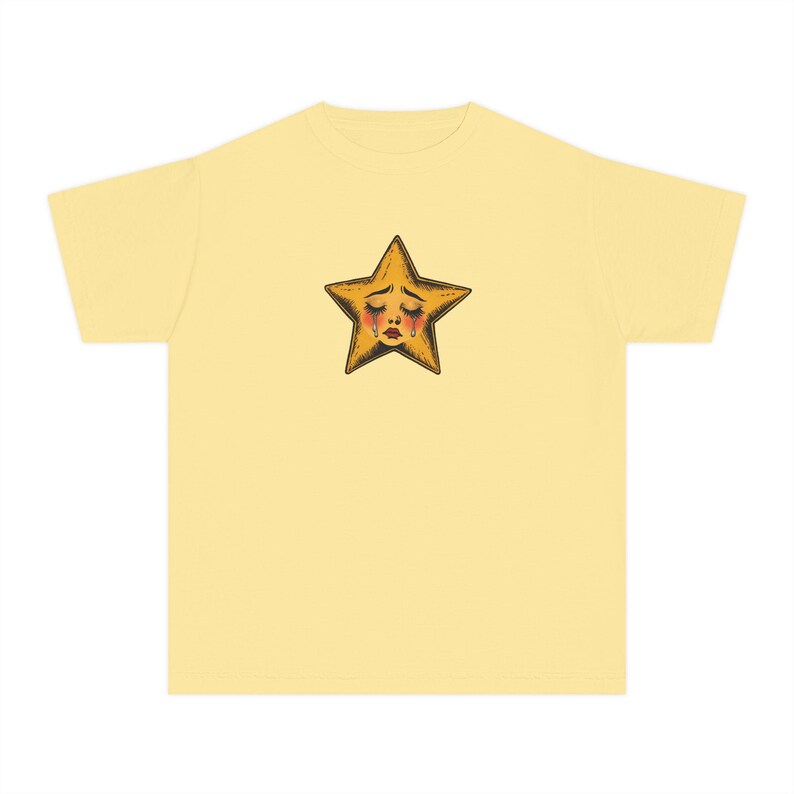 Crying Star Baby Tee, Sad Star Graphic Shirt, Vintage Inspired Tee, Retro Aesthetic Top, Y2K Baby Tee, Coquette Grunge Style image 5