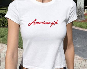 Amerikanisches Mädchen-Baby-T-Stück, Vaterländisches USA-Hemd, vierziger Juli-Outfit, Gedenktag-Oberteil, niedliche USA-Flagge, Y2K-Ästhetik-T-Stück