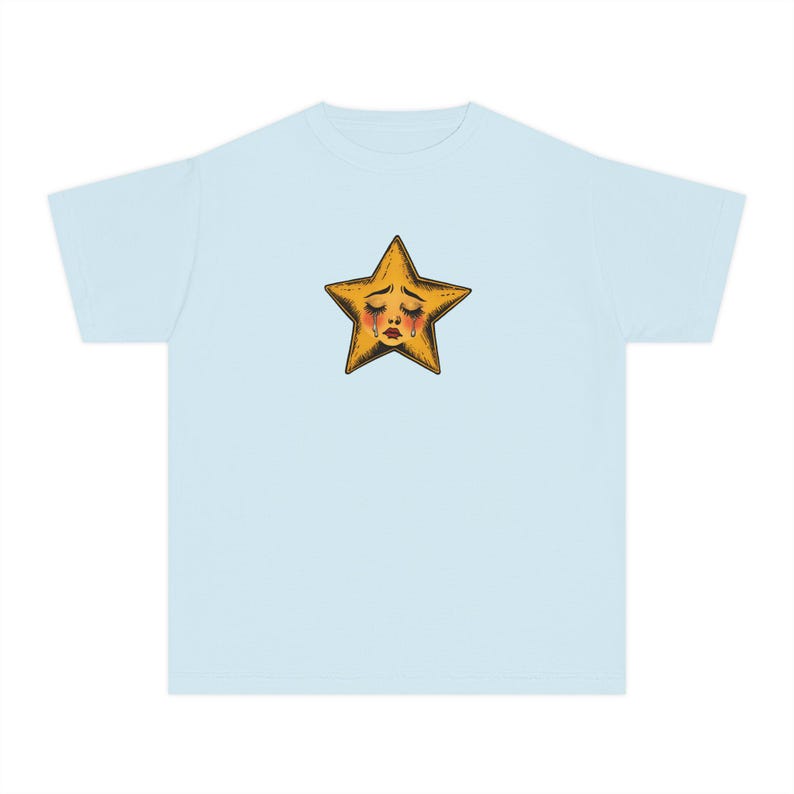 Crying Star Baby Tee, Sad Star Graphic Shirt, Vintage Inspired Tee, Retro Aesthetic Top, Y2K Baby Tee, Coquette Grunge Style image 6