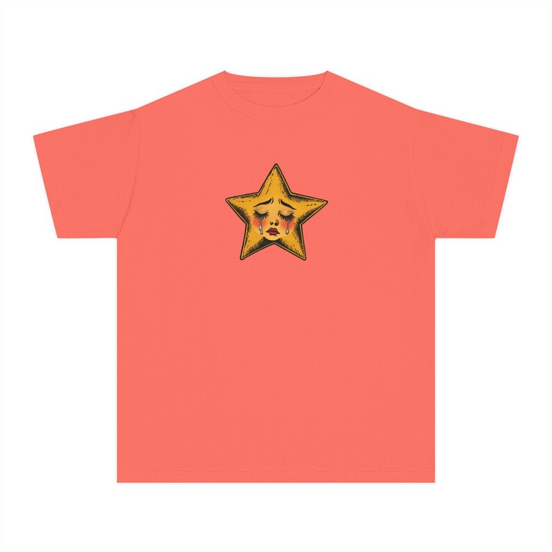 Crying Star Baby Tee, Sad Star Graphic Shirt, Vintage Inspired Tee, Retro Aesthetic Top, Y2K Baby Tee, Coquette Grunge Style image 9