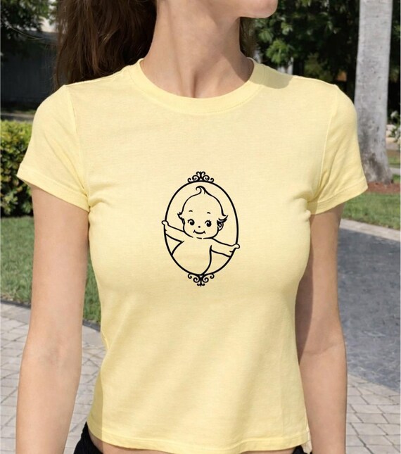 Baby Graphic Baby Tee, Cute Minimal Baby Shirt, Vintage Inspired Baby Tee, Retro Aesthetic Top, Simple Line Art Tee, Y2K Baby Tee