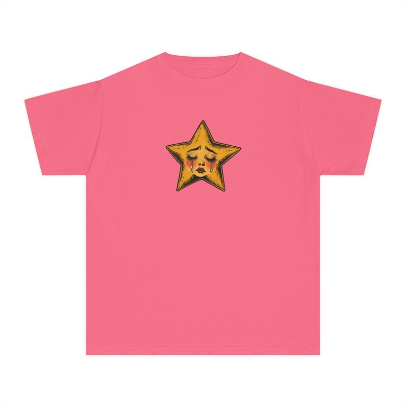 Crying Star Baby Tee, Sad Star Graphic Shirt, Vintage Inspired Tee, Retro Aesthetic Top, Y2K Baby Tee, Coquette Grunge Style image 12
