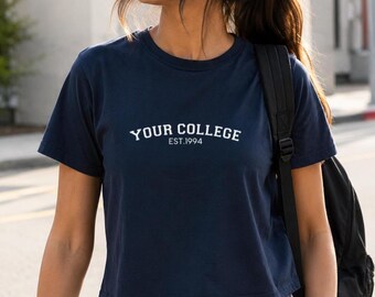 Custom College Baby Tee Personalized Crop Top,Trendy College Merch Apparel,Game Day Shirt,Custom Graduation Gift,Y2K Aesthetic Top