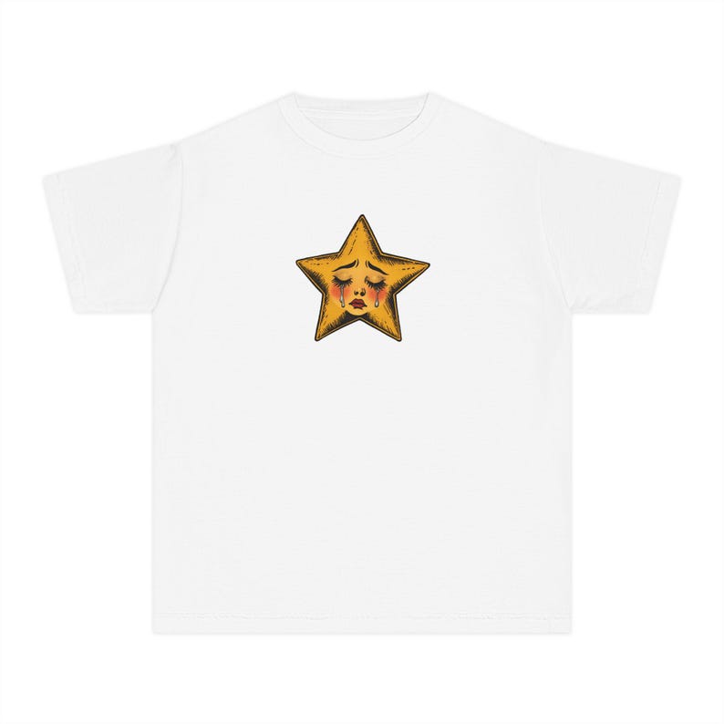 Crying Star Baby Tee, Sad Star Graphic Shirt, Vintage Inspired Tee, Retro Aesthetic Top, Y2K Baby Tee, Coquette Grunge Style image 4