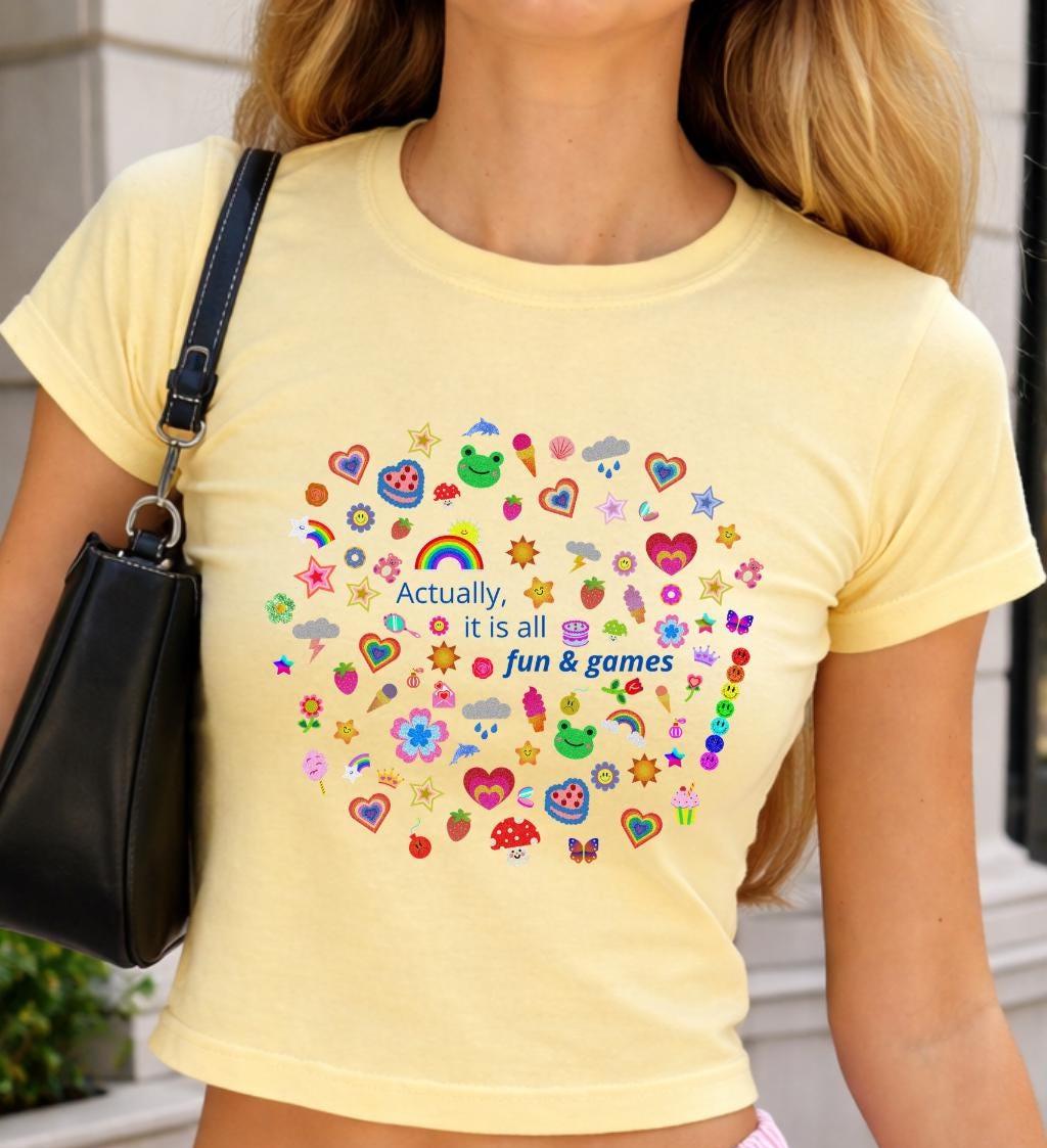 Actually It Is All Fun & Games Baby Tee, Graphic Tee, Y2K Baby Tee, 90s Aesthetic T-shirt, Vintage Tee, retro kidcore
