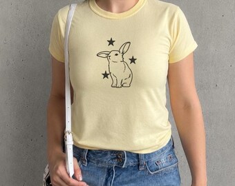 Y2K Aesthetic Rabbit Baby Tee, Coquette Kawaii Animal Print Shirt, 90s Graphic Tee, 2000s Y2K Top