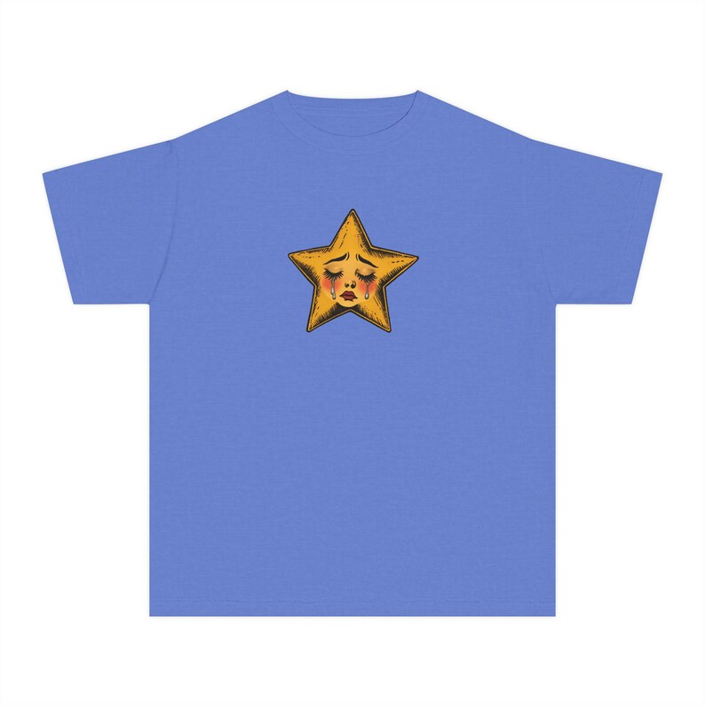 Crying Star Baby Tee, Sad Star Graphic Shirt, Vintage Inspired Tee, Retro Aesthetic Top, Y2K Baby Tee, Coquette Grunge Style image 7
