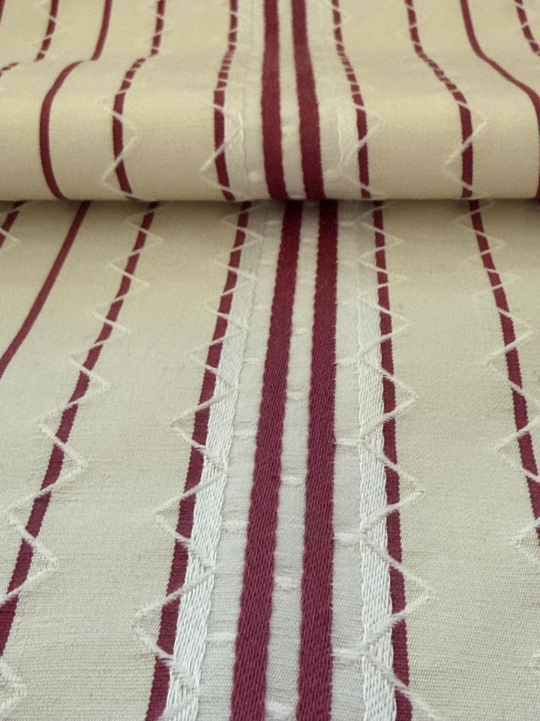 Vintage Striped Cotton Fabric, Red Gray Green Purple Ticking Textile (74"x27")