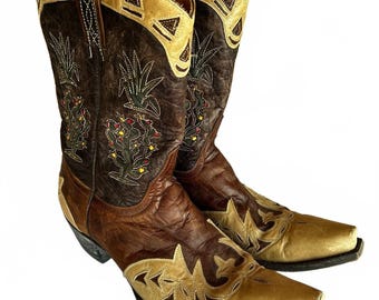 Vintage 9.5B Old Gringo Boot Star Cactus Flower Cowboy Boot