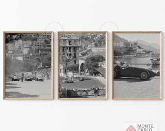 1955 Monaco Grand Prix Triptych | Black & White Racing Photography (Digital Download)