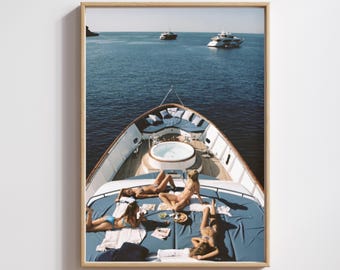 Slim Aarons Style Print, Luxury Yacht Poster, Old Money Aesthetic, Monaco Wall Art, Mediterranean Ocean Decor, Summer Vibe, Digital Download