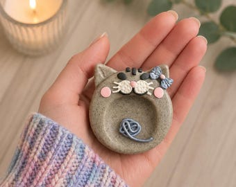 Handmade Clay Worry Stone · Stress Relief Pocket Stone for Calm & Anxiety - Cierra the Cat