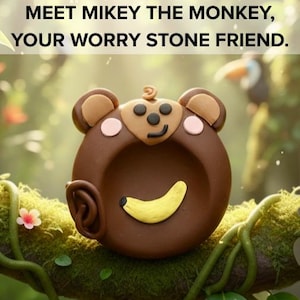 Handmade Clay Worry Stone · Stress Relief Pocket Stone for Calm & Anxiety - Mikey the Monkey
