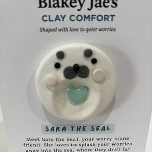 Handmade Clay Worry Stone · Stress Relief Pocket Stone for Calm & Anxiety - Sara the Seal