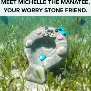 Handmade Clay Worry Stone · Stress Relief Pocket Stone for Calm & Anxiety - Michelle the Manatee