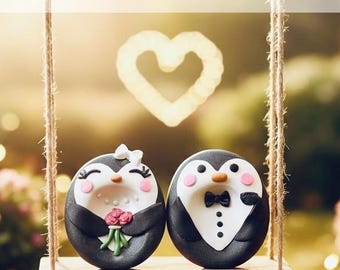 Bride Groom Penguin Worry Stones – Handmade Wedding Keepsake Set