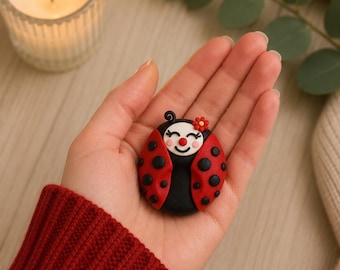 Handmade Clay Worry Stone · Stress Relief Pocket Stone for Calm & Anxiety - Lisa the Ladybug