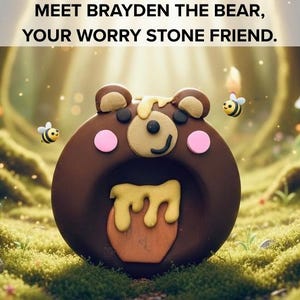 Handmade Clay Worry Stone · Stress Relief Pocket Stone for Calm & Anxiety - Brayden the Bear