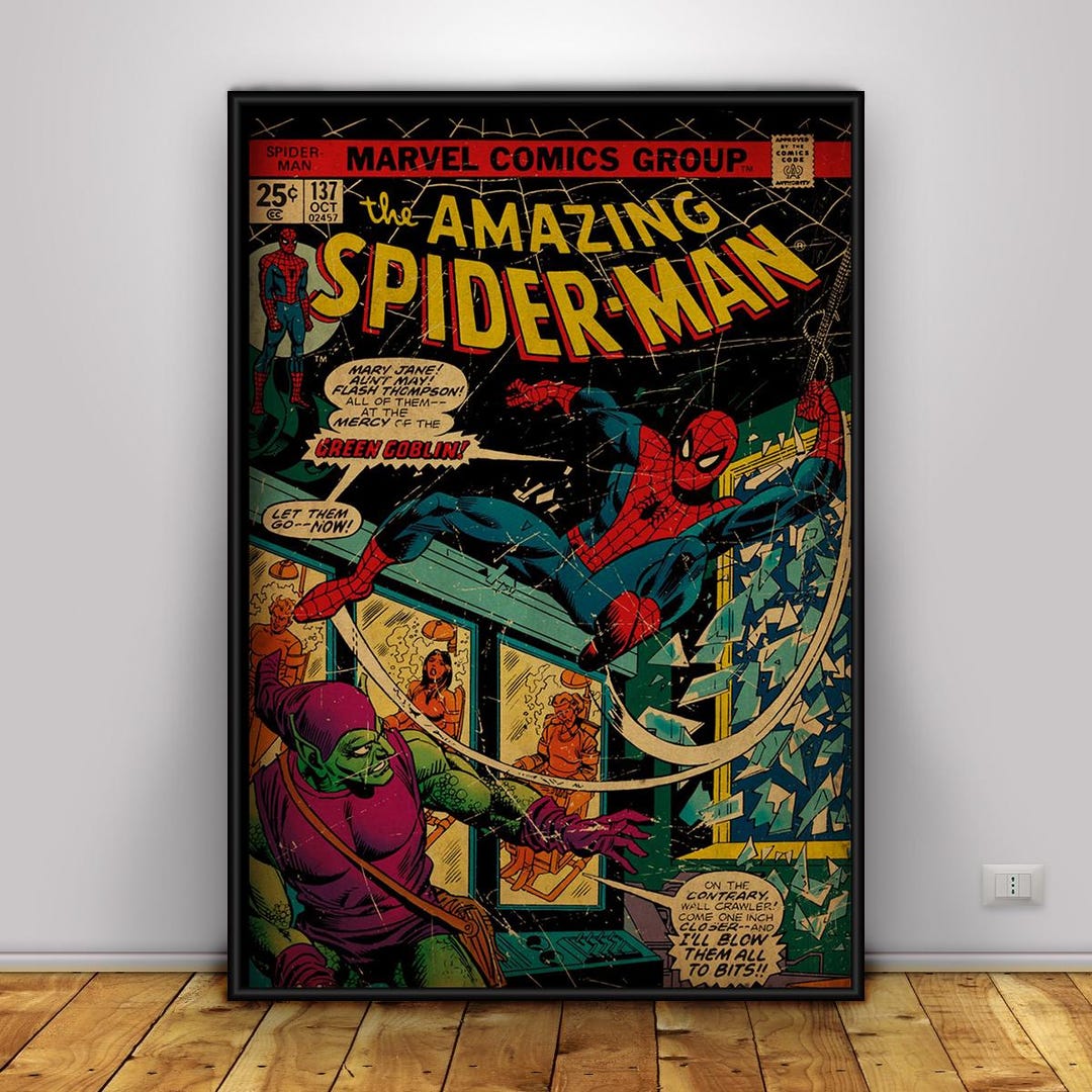 Old Marvel Comic Cover Poster | Spiderman Wall Art | Kraft Paper Print ...