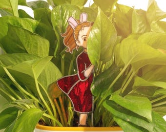 Estaca para plantas de resina inspirada en Arrietty, decoración de imitación de vidrio de anime de Studio Ghibli, arte único para macetas, regalo para jardín de hadas