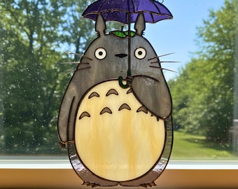 Atrapasueños de resina Totoro hecho a mano con paraguas, colgante de ventana de Mi vecino Totoro, regalo de decoración artística de anime de Studio Ghibli