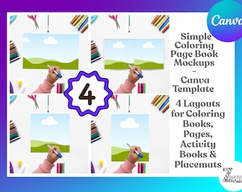 Simple Coloring Page Book Mockup Canva Template