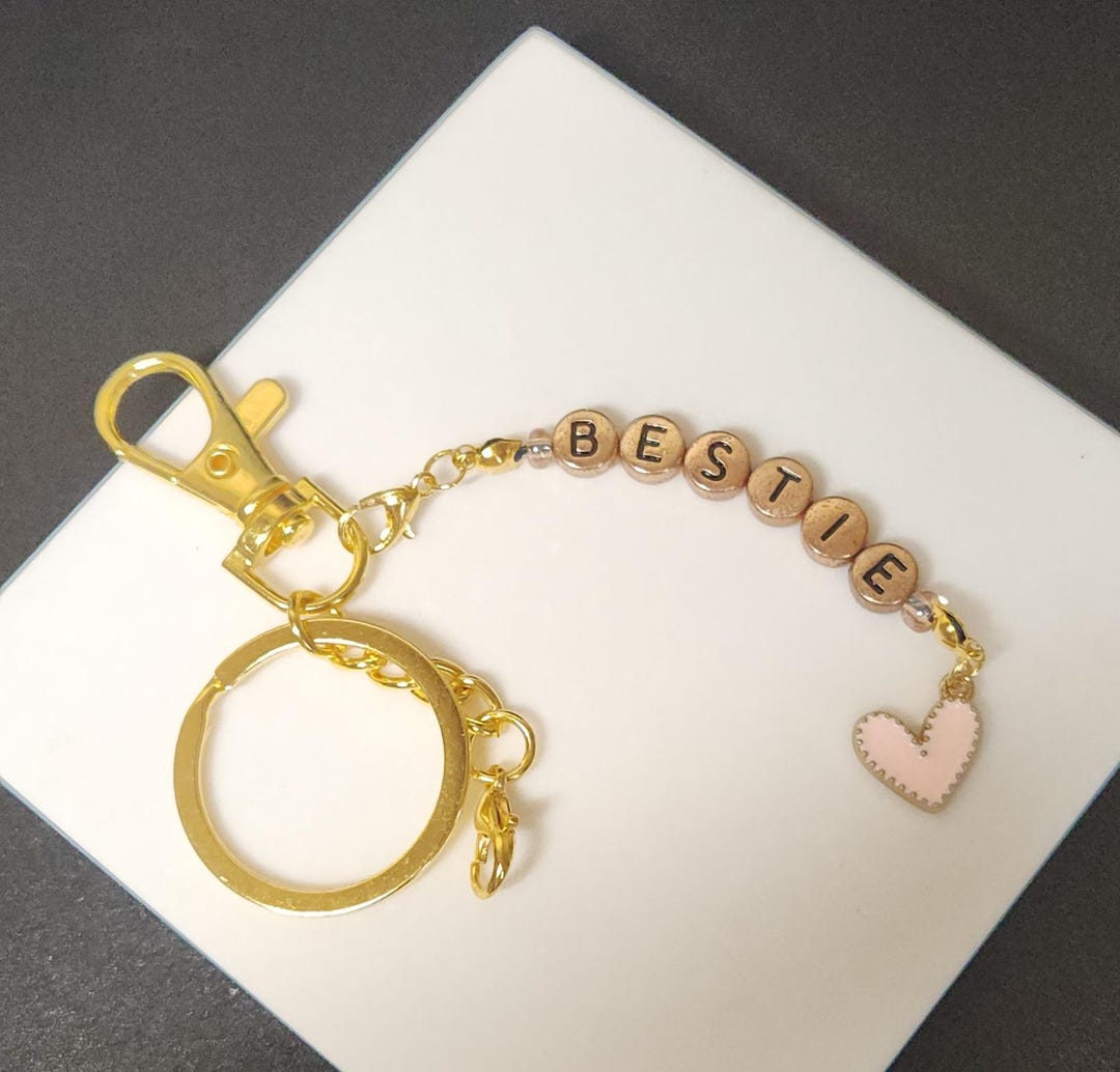 BESTIE Heart Keychain - Yellow Gold - BFF Keychain - Friendship ...